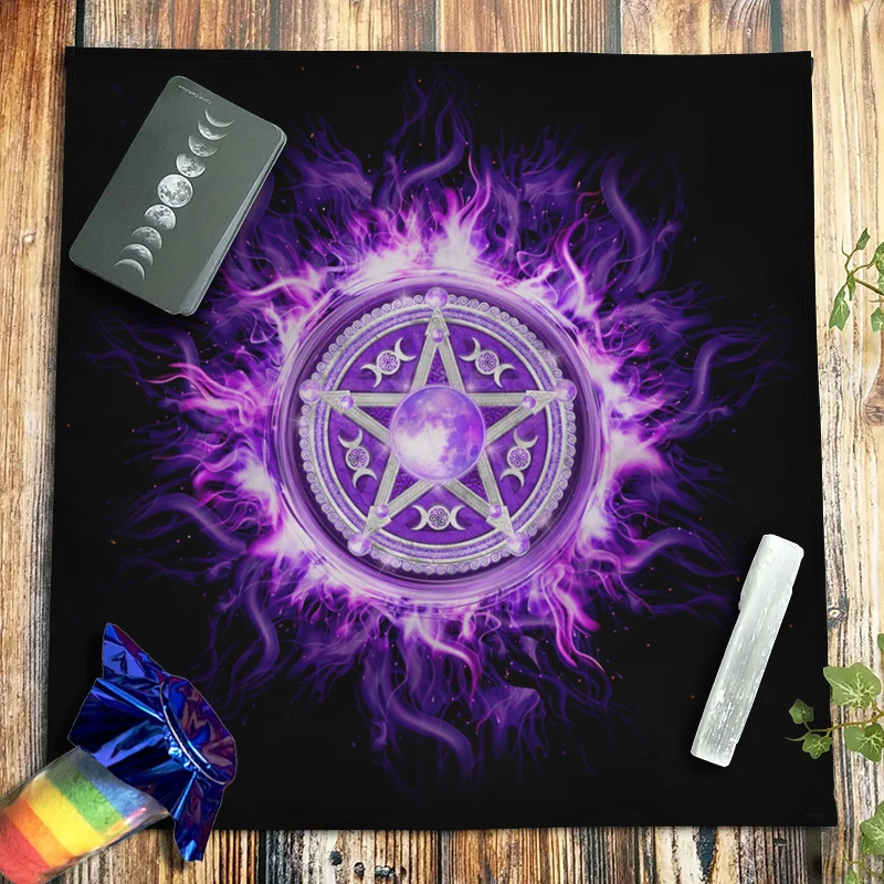 Purple Moon Pentagram Tarot Tablecloth Velvet Altar Cloth Pagan Witchcraft Spiritual Pendulum Astrology Oracle Card Pad Dropship