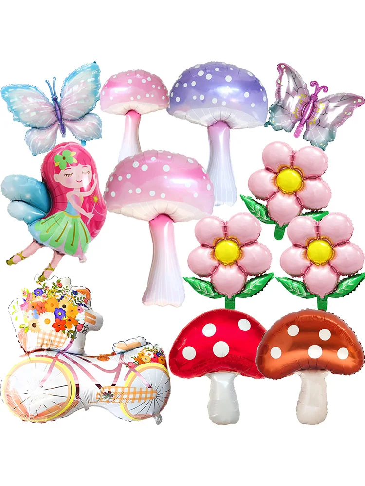 AliExpress PartiesTour Forest Theme Paty Decorations Balloon Pink Purple Mushroom Butterfly Fairy Flower Bike Balloons for Fairy Garden Party Supplies