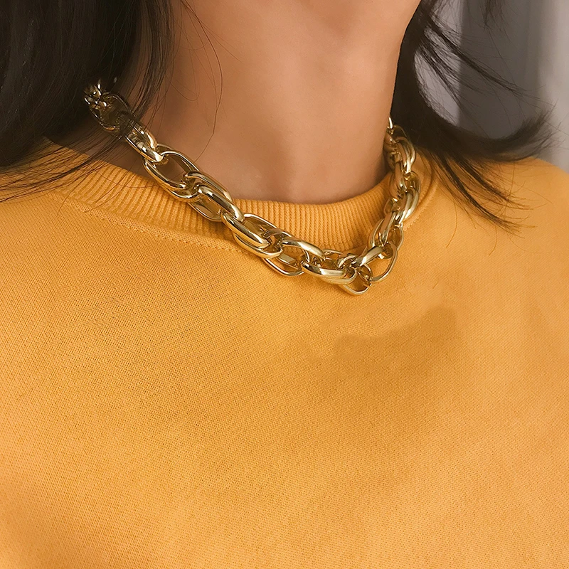 Punk Exaggerated Heavy Metal Big Thick Chain Choker Necklace Women Goth Fashion Night Club Jewelry Female Chocker Collier