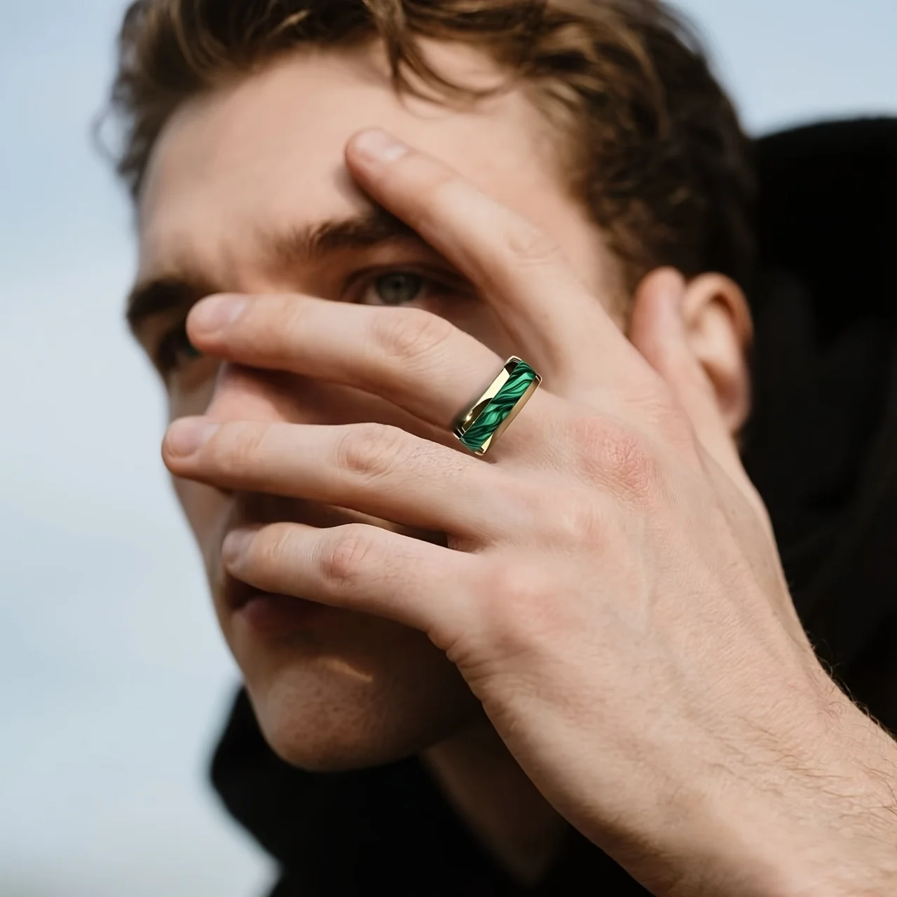 موضة 8 مللي متر الرجال القبة الأخضر أذن البحر قذيفة البطانة الفولاذ المقاوم للصدأ خواتم الذهب اللون الصلب خواتم ل الزفاف المشاركة مجوهرات هدية #5