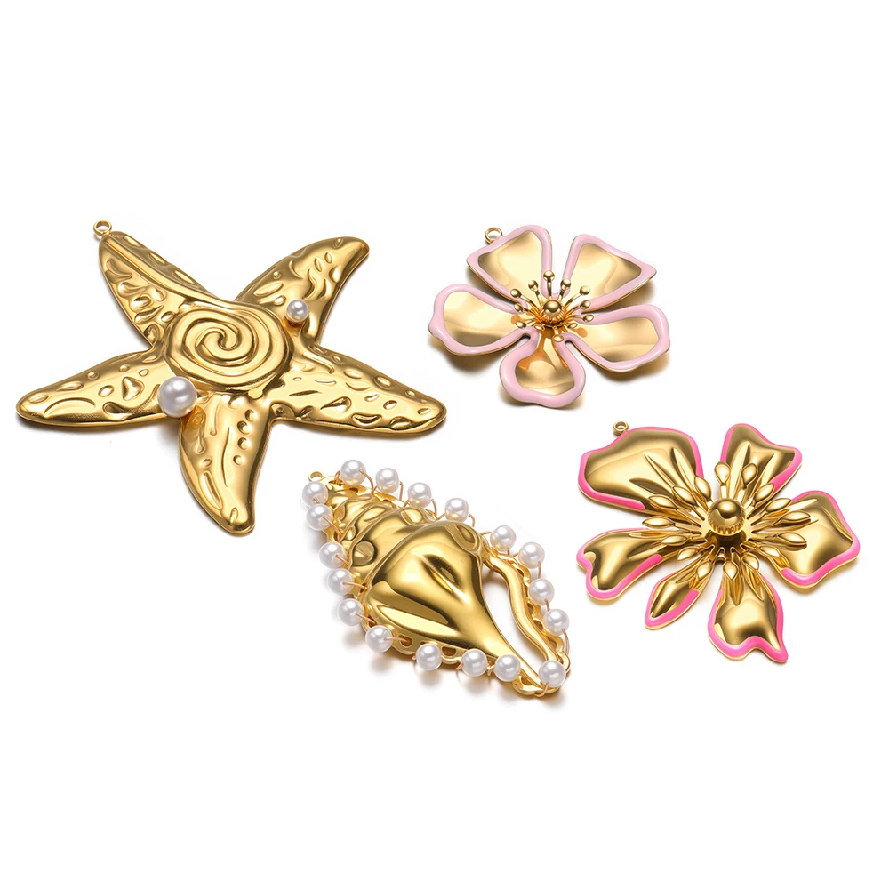 

3Pcs Stainless Steel Enamel Flower Daisy Charms Gold Big Starfish Pendants DIY Fashion Earrings Necklace Findings Jewelry Making