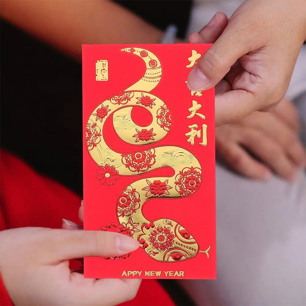 

60 шт. красных конвертов «Год Змеи 2025» (Хун Бао) для китайского Нового года, держатели для денег на удачу, декоративные конверты для наличных на Весенний фестиваль и свадьбу