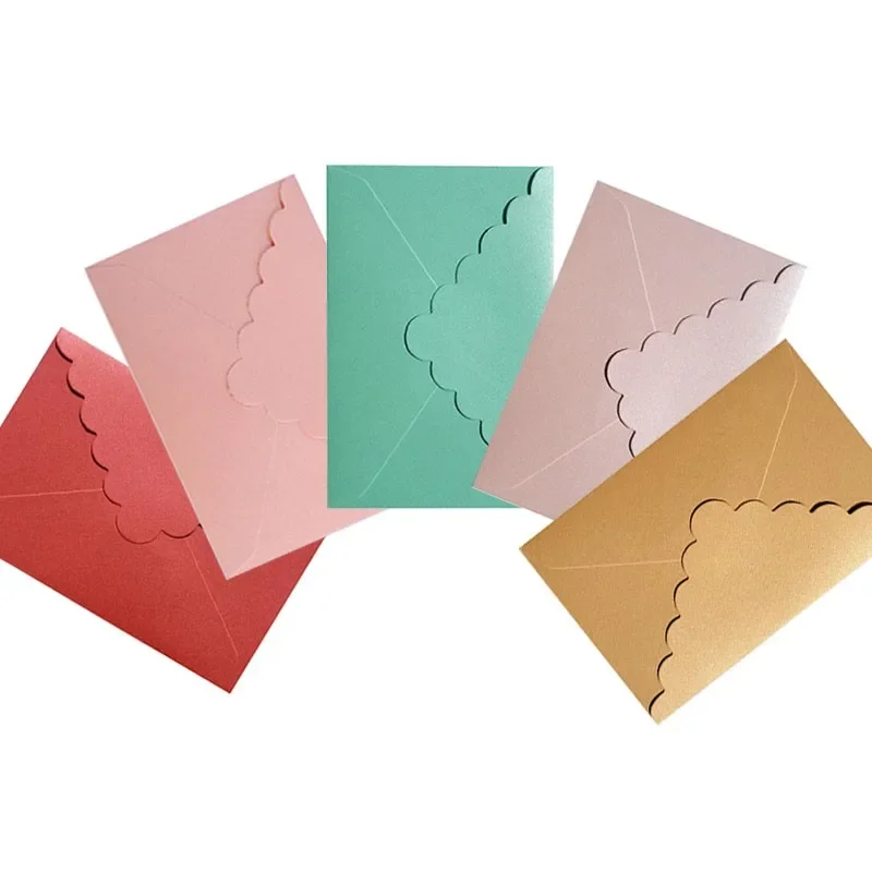 10pcs Pearlescent Envelope Pure Color Wave Pattern Triangle Red Pink Card Christmas Gift Party Supplies Student Stationery