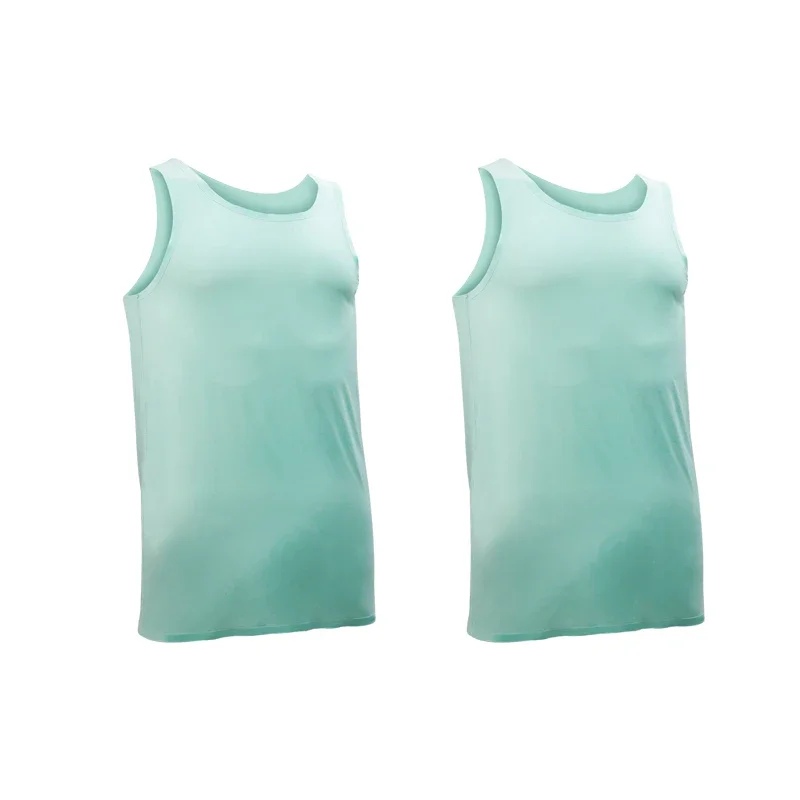 

2PCS vest men's ice silk seamless inner wear undershirt sleeveless underwear sports hurdle summer thin bottoming shirt