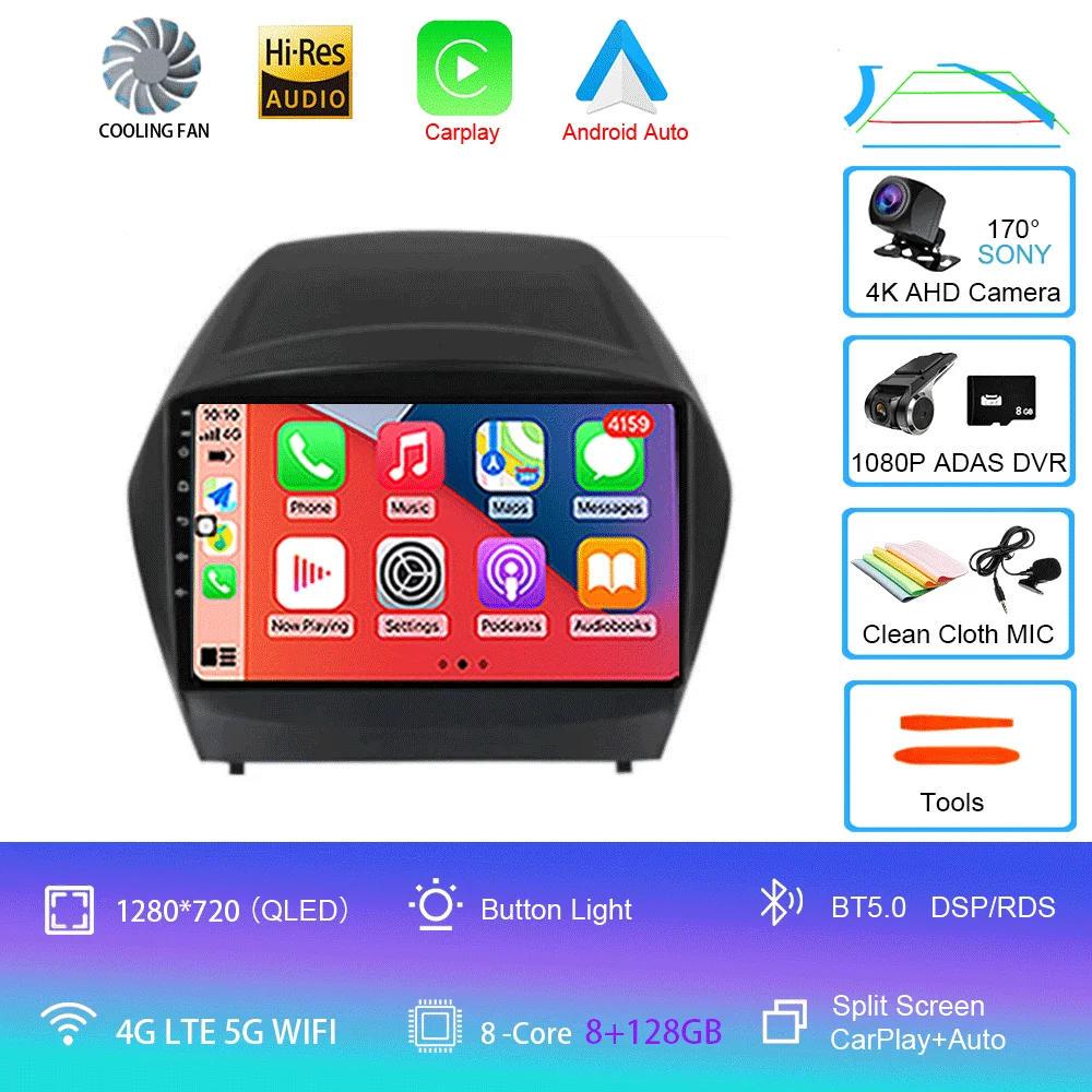 Android 16 Carplay autoradio voor Hyundai Tucson 2 LM IX35 2009-2015 navigatie GPS multimediaspeler WiFi stereo BT 360 camera