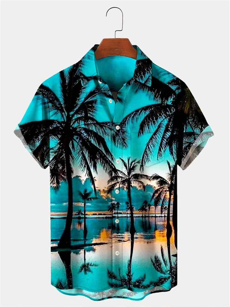 

2025 Men's Hawaiian Shirt Wave Printed Short Sleeve Top Beach Vacation Sunset Harajuku Clothing Casual Style Shirt