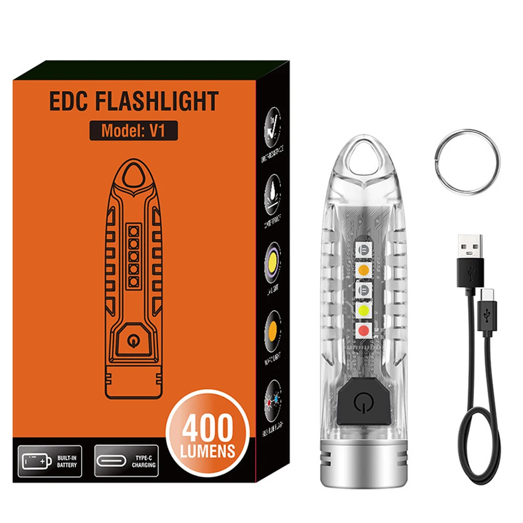 Mini Flashlight Multiple Modes Torch Power Outdoor Lamp Key Chain Rechargeable Bright Strong Hiking Running Camping