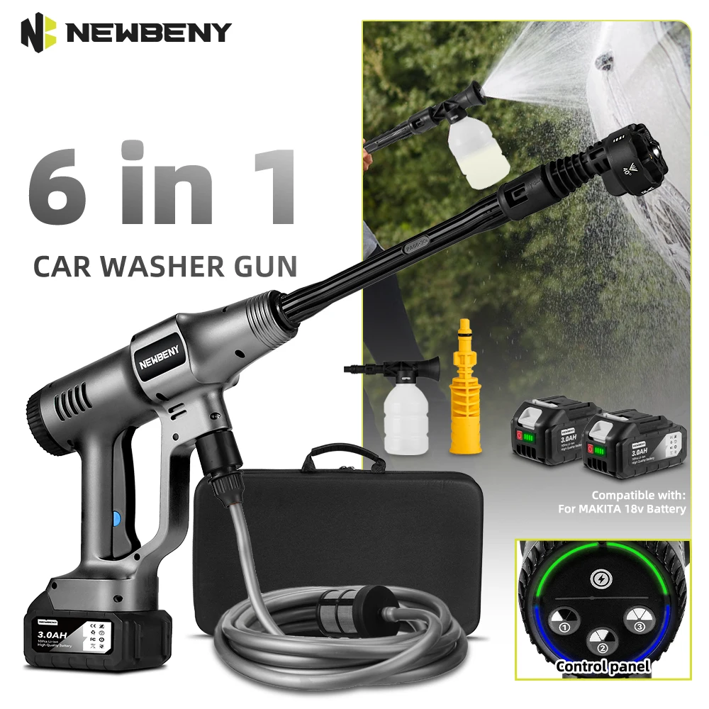 NEWBENY 200Bar Brushless High Pressure Water Gun Cleaner 3500W Cordless Electric Spray Gun Garden Tool For Makita 18V Battery