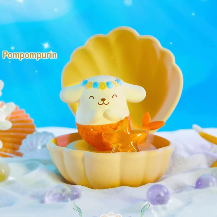 Sanrio Mermaid Shells Series Cute Figure Cinnamoroll Pompom Purin Hello Kitty Kuromi My Melody Model Toys Anime Figurine Doll