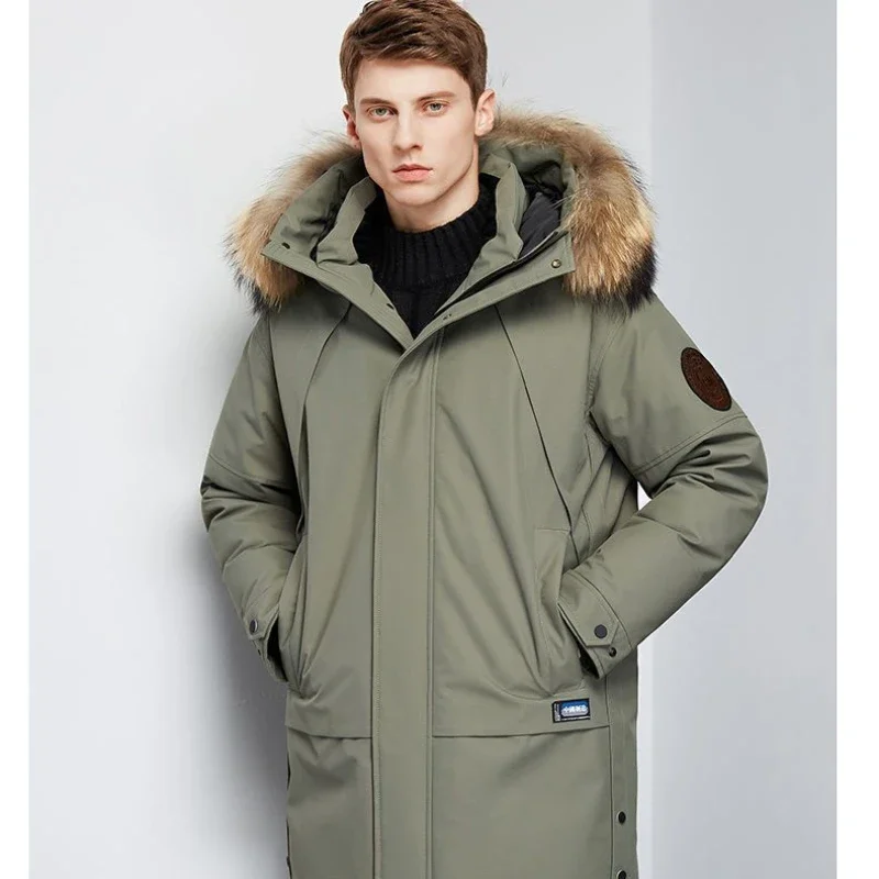 Medium Long Outwear 2025 Back Season Clearance Men Parks with Large Hair Collar Fashion Business Casual Hooded Down Trench Coat