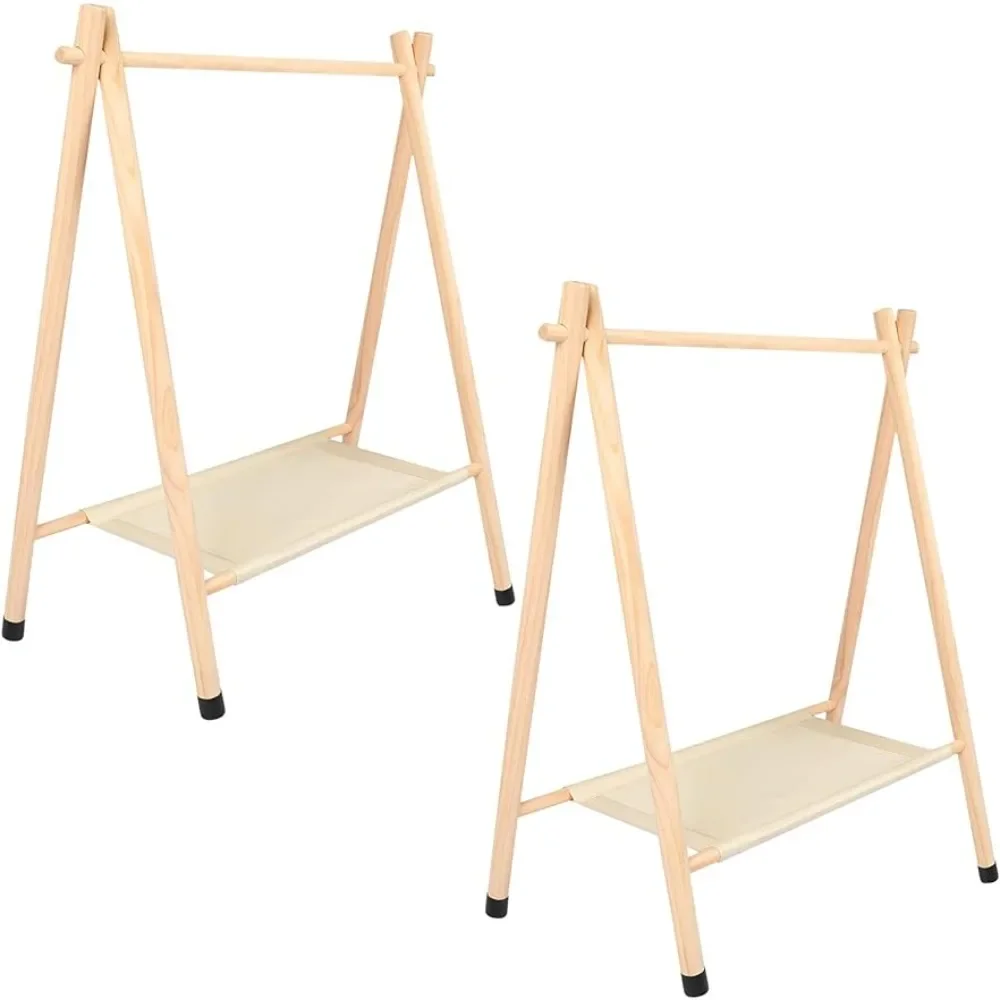 LISM 2 Pcs Baby Clothes Rack Kids Clothing Rack Dress up Storage Garment Rack Wooden Clothes Organizer with Storage Shelf