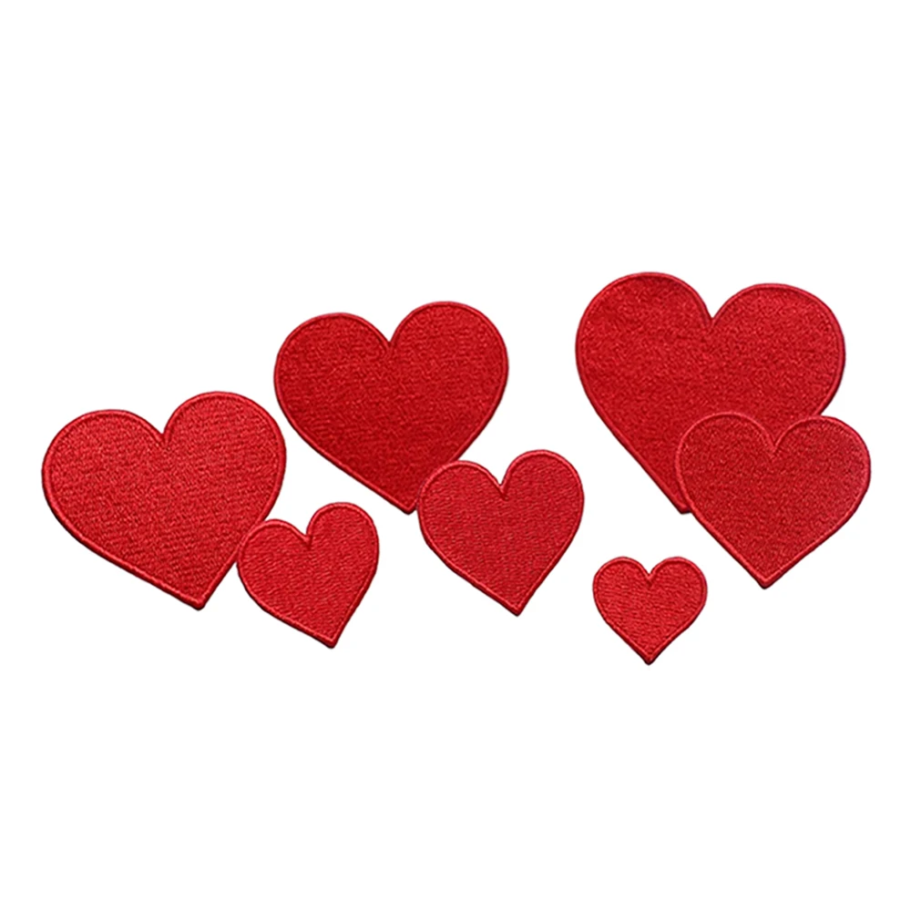 Red Heart Embroidery Iron on Patch, Applique, Clothes, Bag Decoration, Available in 7 Different Sizes, Adhesive Backing, 5 Pcs