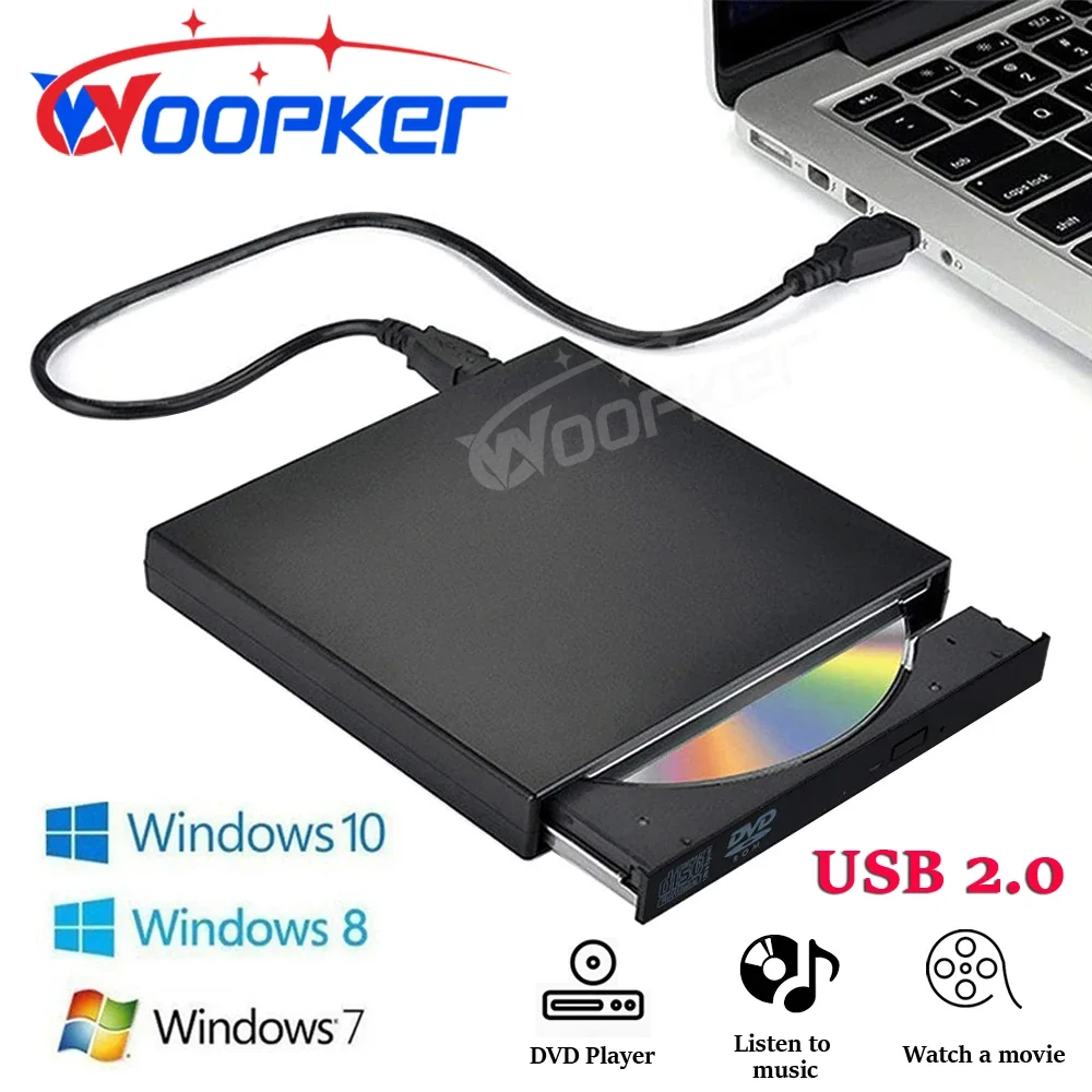 

Woopker DVD Player USB 2.0 Ultra-Thin Portable External CD-RW Drive DVD-ROM Burner Player for Windows 7/ 8/ 10 Laptop Desktop PC