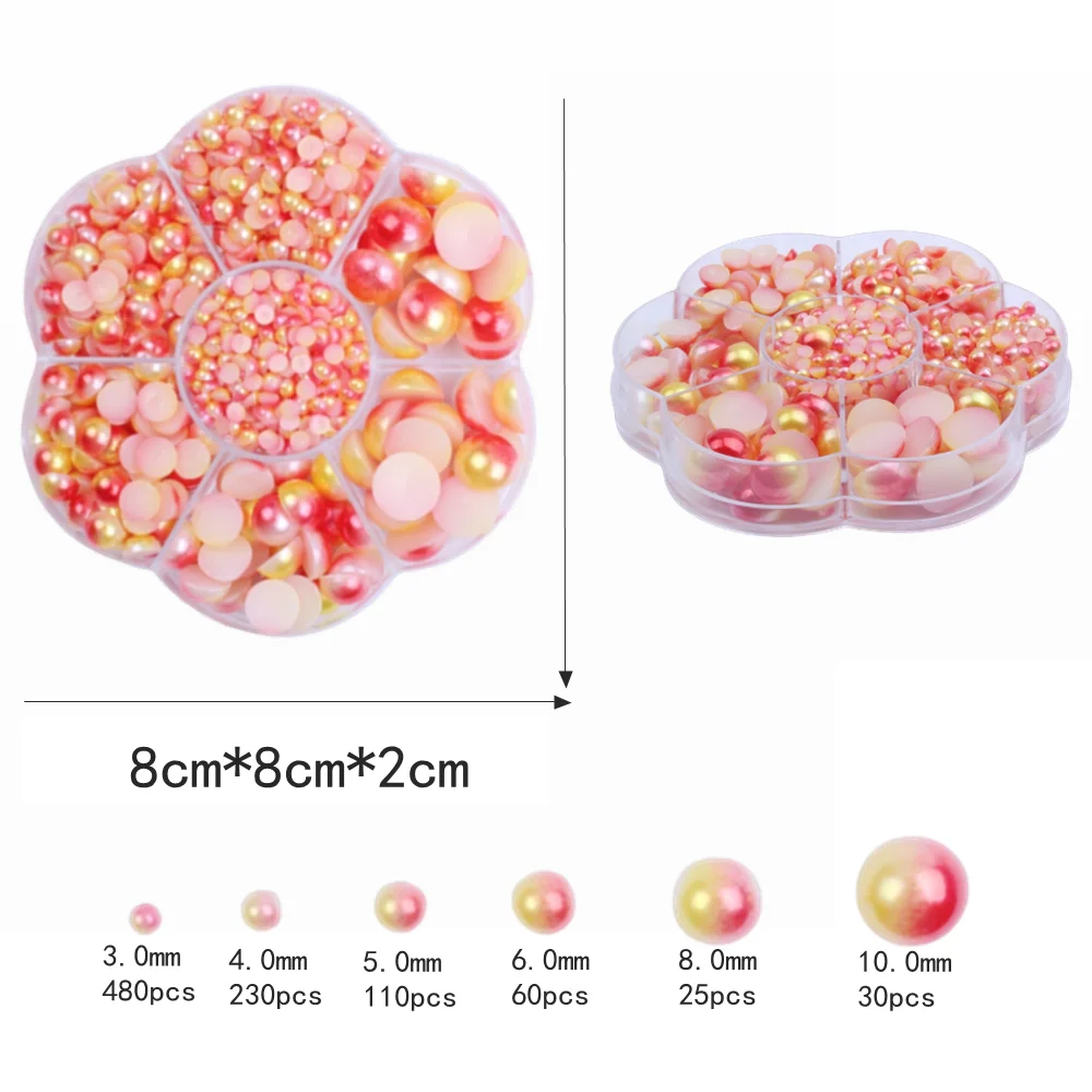 

New Plum Box RainBow Color Half Round Pearls Flatback Glue On Imitation DIY Wedding Clothes Nail Art Decorations