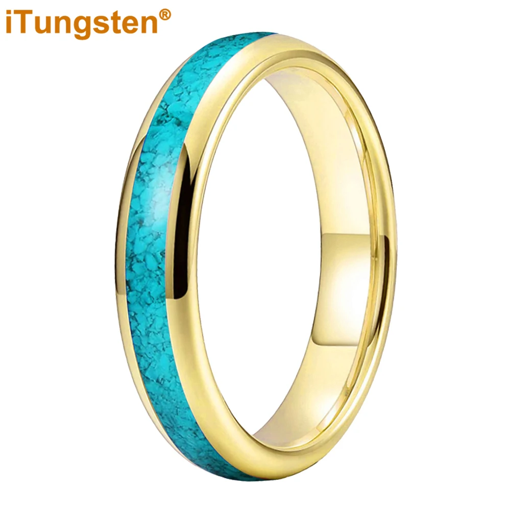 Itungsten 4Mm 6Mm 8Mm Tungsten Carbide Ring Voor Mannen Vrouwen Mode-sieraden Engagement Wedding Band Verpletterd-turquoise Inlay