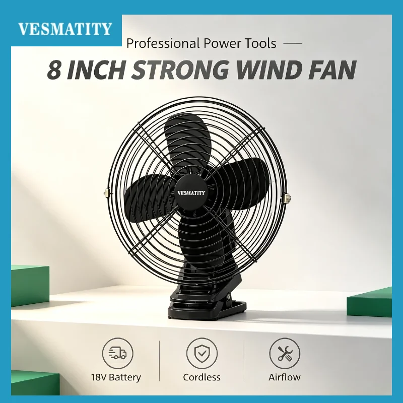8 Inch Metal Portable Fan Strong Airflow Cordless Outdoor Camping Fishing Workshop Desktop for Makita 18V Battery Max Unit