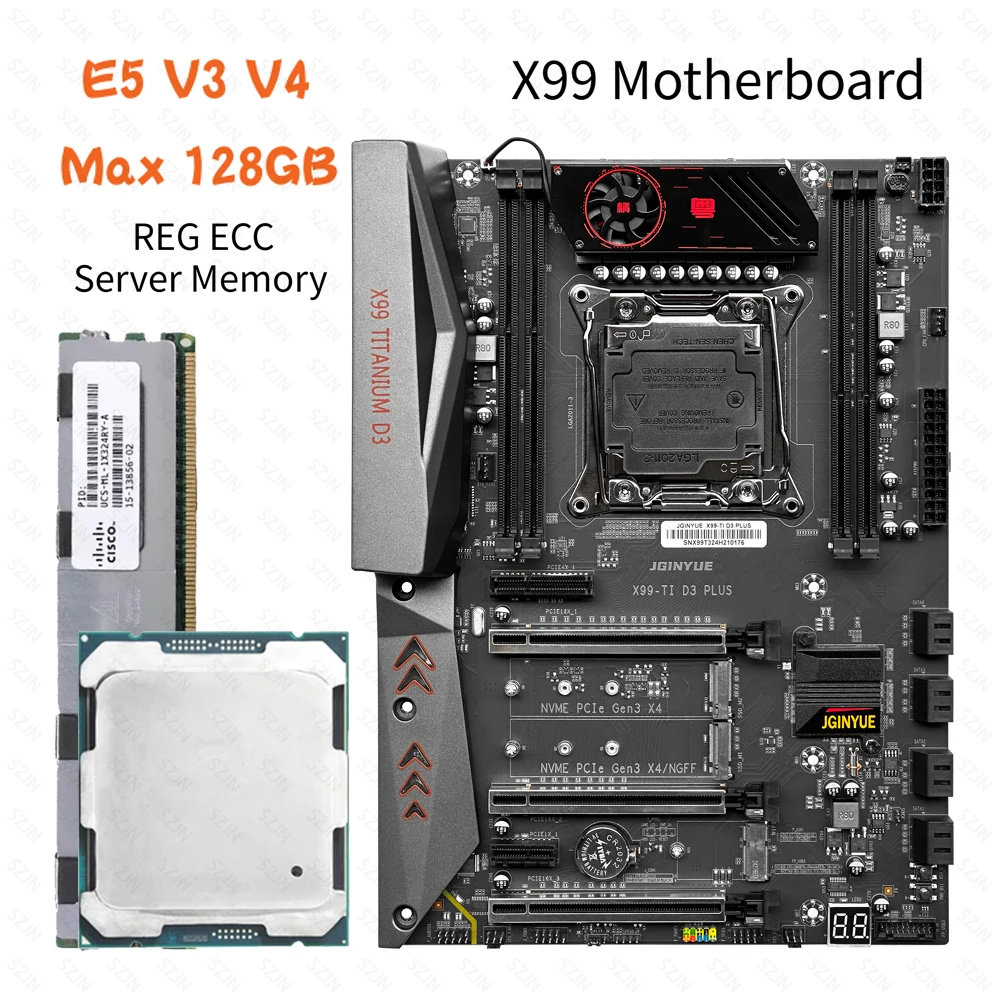Xeon Motherboard CPU Set X99 Chip with E5 V3 V4 CPU LGA 2011-3 Processor DDR3 Max 256GB Memory REG ECC RAM Server Kit