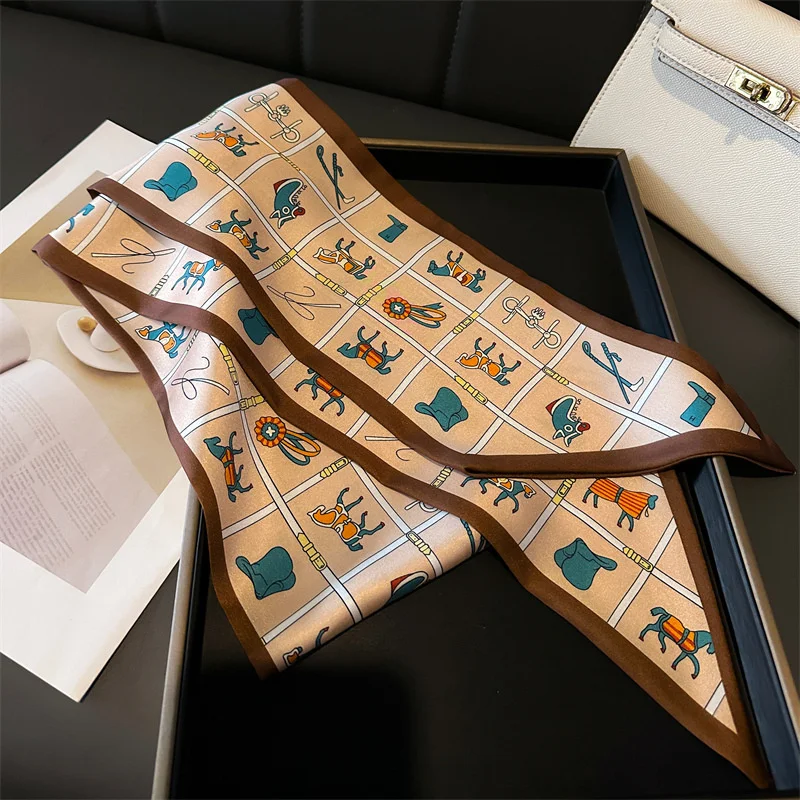 2025 Foulard Imprime Cheval Pour Femme، Long Bandeau En Satin Doux، Design De Luxe، الحجاب De Bureau، 14*147 سم