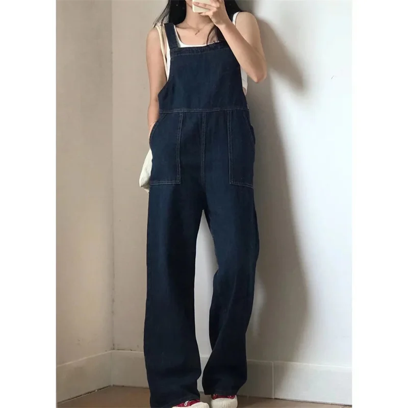 2023 NewFashion Denim Strap Pants Women's Summer New Korean Version Loose Casual Split Design High Waist Slim Straight Leg Pants