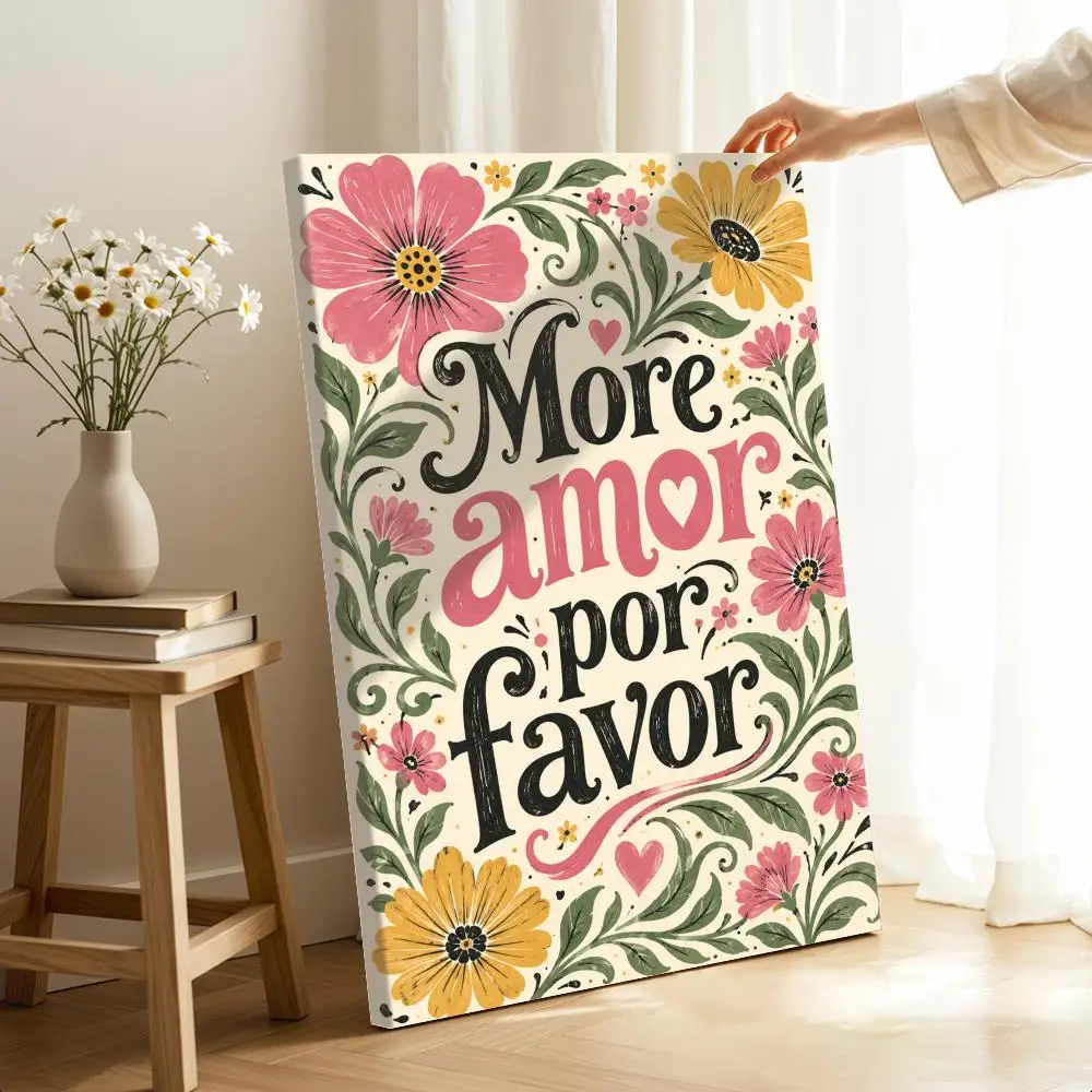 More amor por favor Framed Wall Painting Ready to Hang Canvas Art Poster for Living Room Bedroom Home Decor Decals