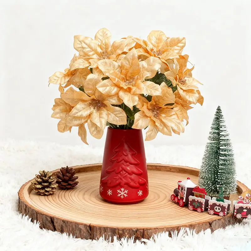 1/3 قطعة زينة عيد الميلاد الذهبي الزهور الاصطناعية البونسيتة الزهور وهمية للمنزل في الهواء الطلق شجرة عيد الميلاد السنة الجديدة DIY بها بنفسك الديكور #5