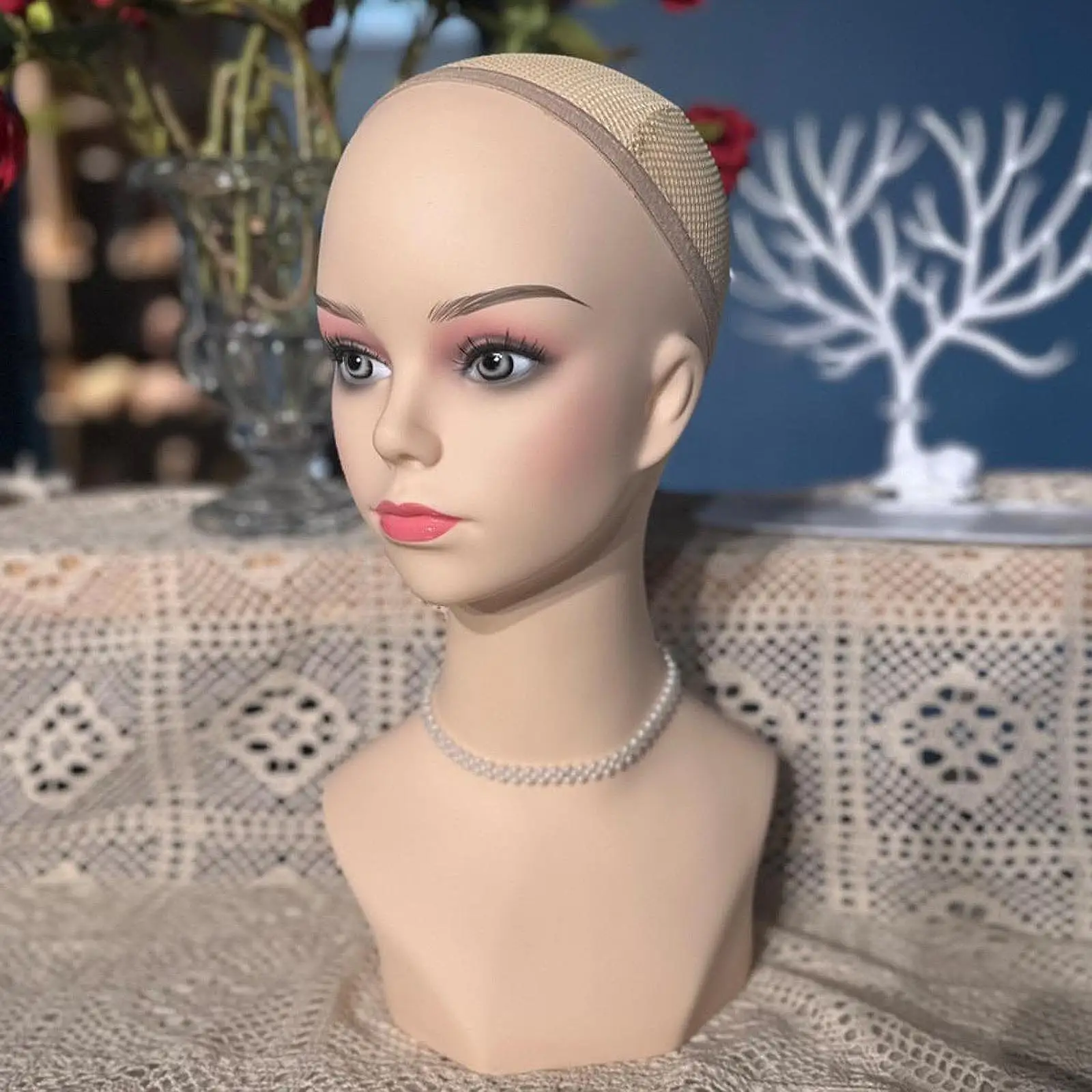 Présentoir de perruque professionnel robuste, tête de mannequin avec maquillage, long cou pour perruque de direction