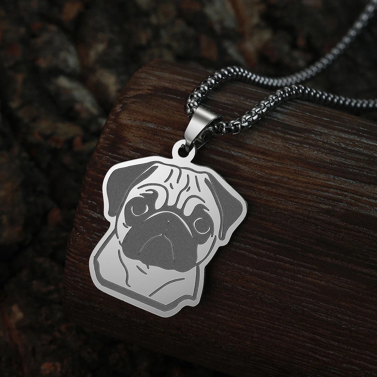 Kinitial Adorable Pug Dog Women Necklace Stainless Steel Jewelry Lovely Animal Pendant Necklace Birthday Gift