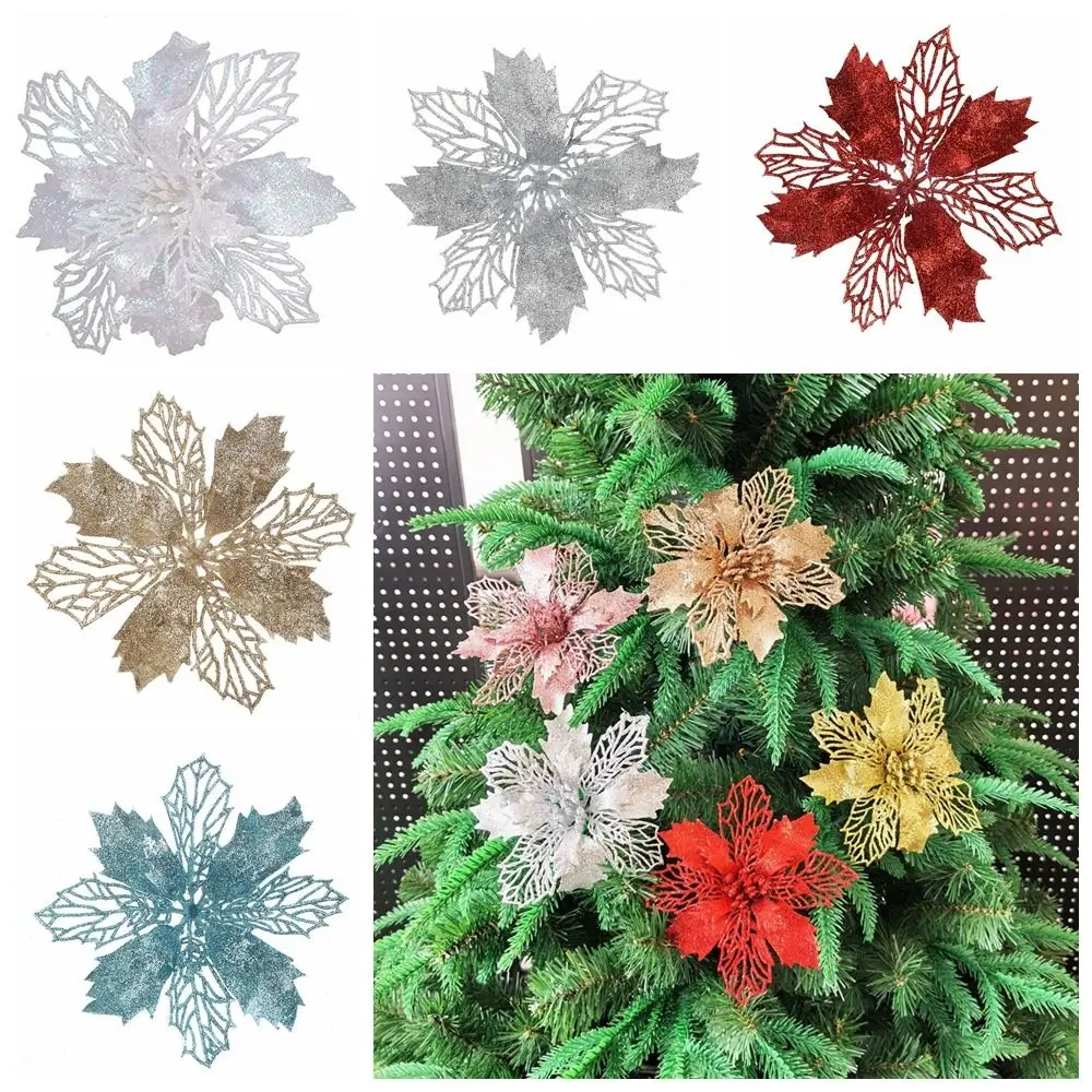 Christmas Flower Heads Colorful Glitter Powder Xmas Flower For Noel Tree Decoration Navidad Party Table Setting Supplies