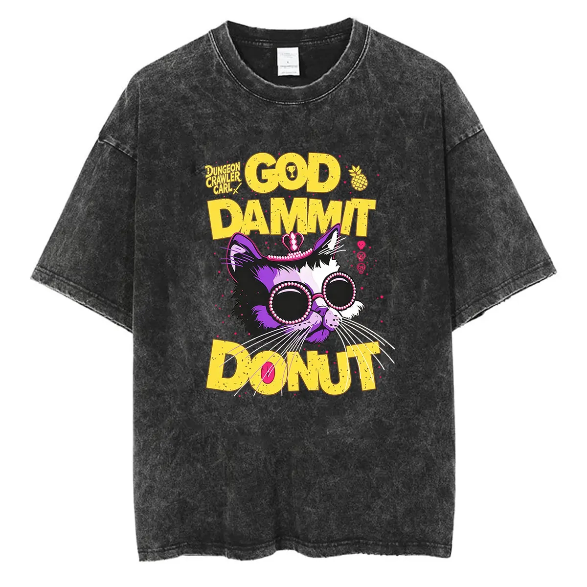 Hot Game Dungeon Crawler Carl Vintage Washed T-Shirt God Damnit Donut Cat Tops Kleidung Kurzarm-T-Shirts Herren Damen T-Shirt – Detail 5