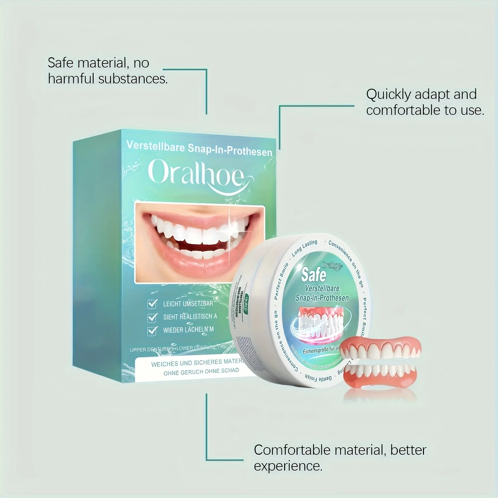 Gentle Silicone Cosmetic Teeth, Pliable and Cozy for Perfect Fitting, Adjustable and Repairable, Natural-Looking Without H2931-1