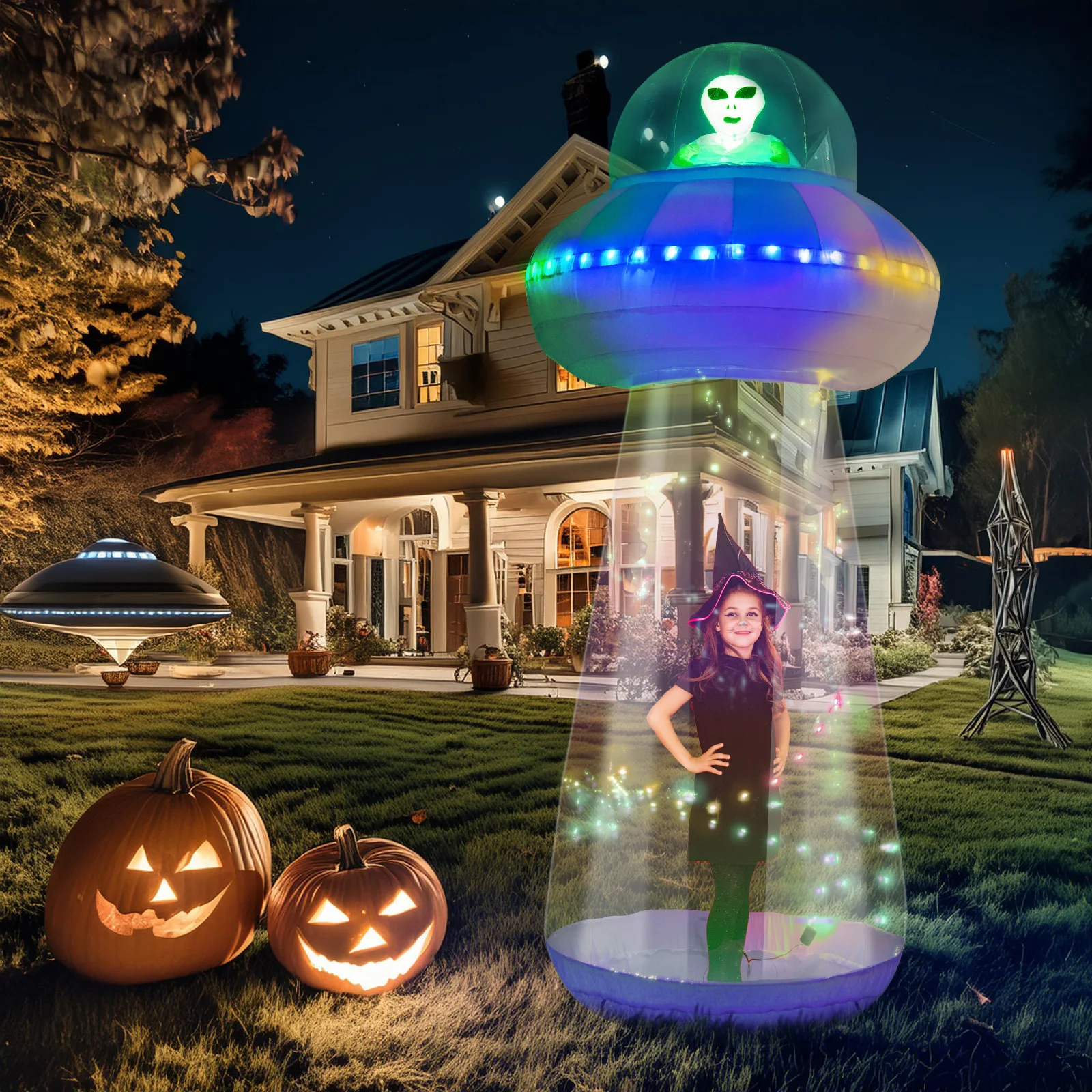 10ft Halloween Inflatable Outdoor Decorations Enterable Giant UFO Halloween Inflatable Yard Decorations with Colorful LED Lights