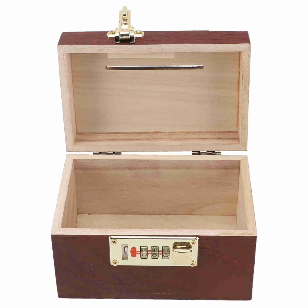 Password Lock Locking Money Storage Box Wooden Material Security Wooden Treasure Chest With Handle Small Size Money Saving Box