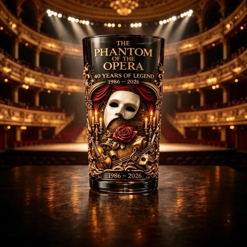 The Phantom of the Opera 40th Anniversary Glass, Opera Mask & Rose Embossed Tumbler, Theatrical Themed Drinking Cup for Fans