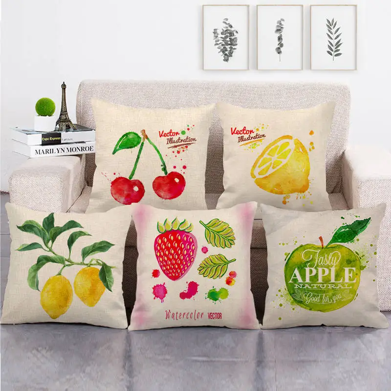 

Watercolor Fruit Linen Throw Pillow Case Tropical Apple Linen Pillowcase 40x40 Sofa Bed Garden Chair Pillow Cover Home Decor