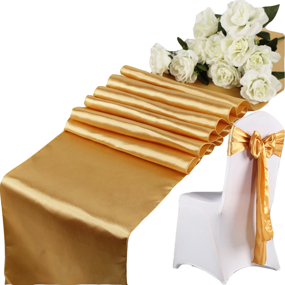 

10pcs Satin Table Runners Banquet Chair Bows Wedding Party Supply Modern Diamond Table Cover Luxury home Dining Table Decoration