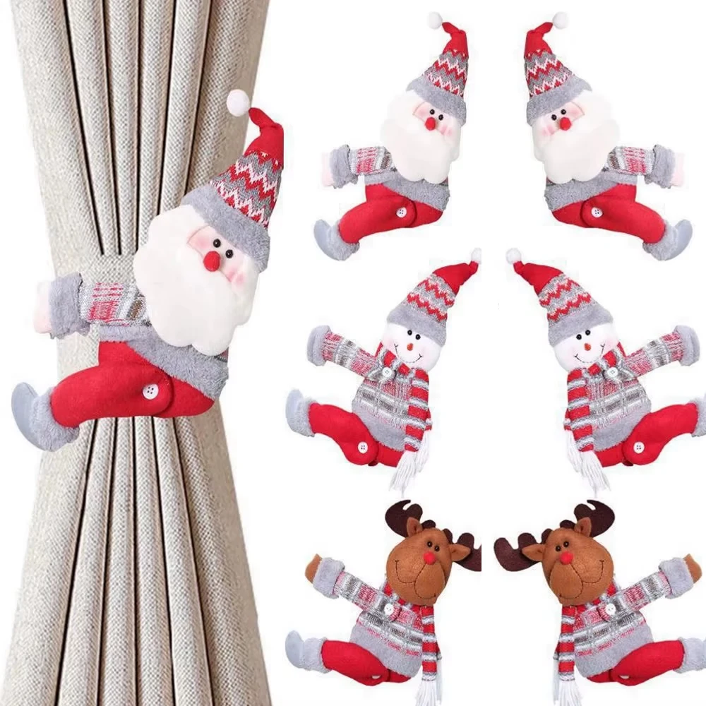 Christmas Curtain Buckle Santa Claus Snowman Elk Tieback Ornaments for Christmas Window Home Holiday New Year Curtain Decoration