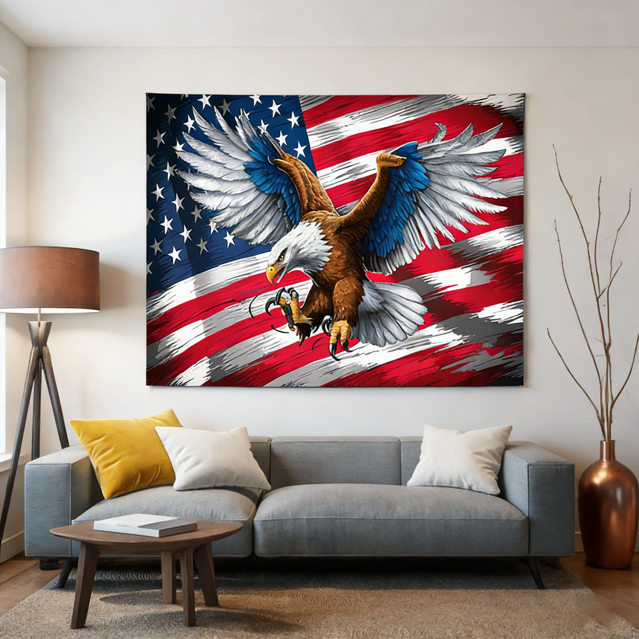 2D Eagle American Flag Backdrop Banner, Patriotic Home Wall Decor, Photo Booth Prop for Christmas Party Room Decoration