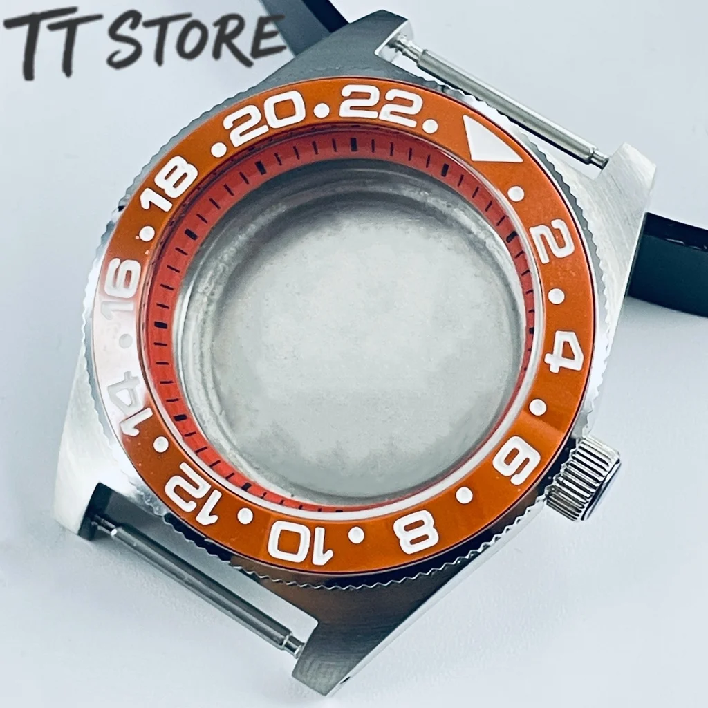 40mm NH35 Diving GMT Watch Case with Ceramic Bezel Orange Ring for NH35 NH36 NH34 NH38 NH70 4R35 Movement 28.5mm Dial Modified