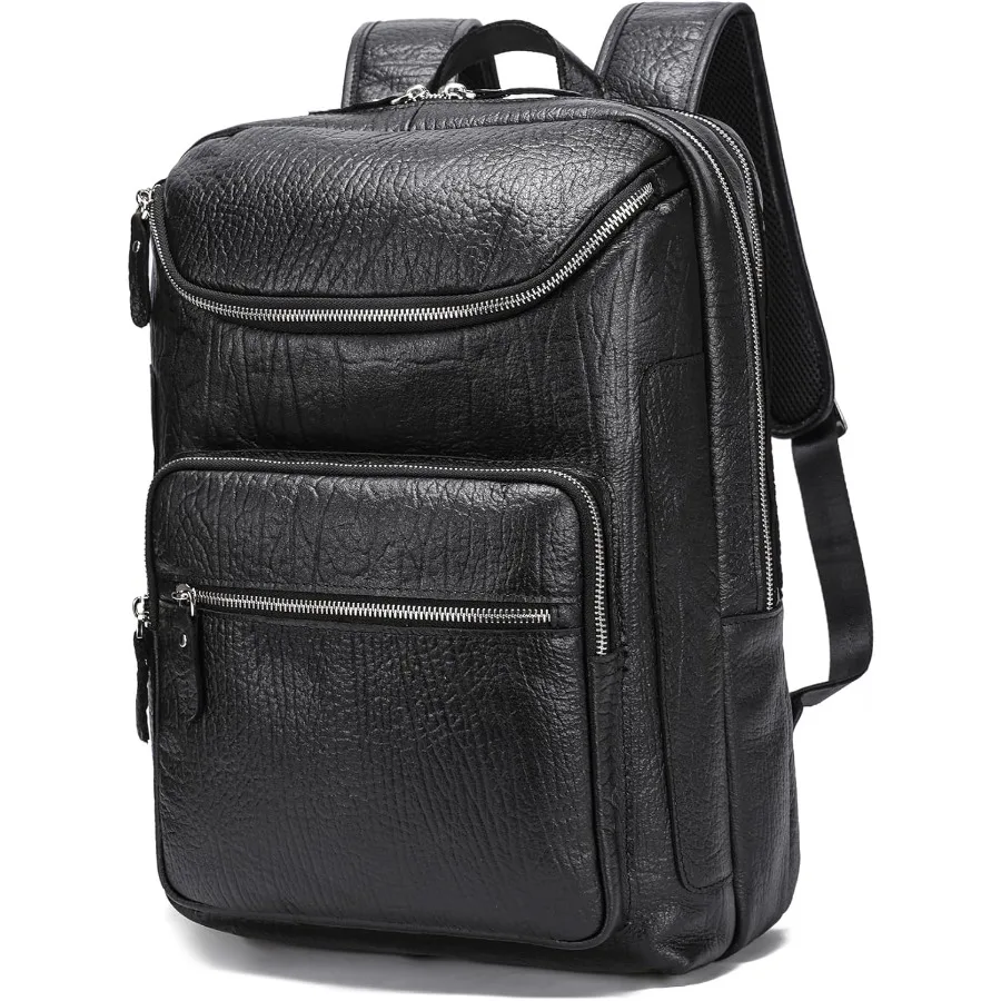 حقيبة ظهر من الجلد المحبب بالكامل من LANNSYNE للرجال مقاس 15.6 بوصة حقيبة ظهر جلدية للكمبيوتر المحمول والمشي لمسافات طويلة حقيبة سفر للتخييم #1