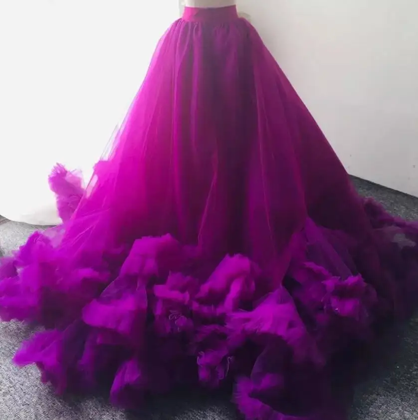 Falda larga de tul con volantes para mujer, de 4 capas ropa de calle, color morado, talla personalizada, para fiesta de cumpleaños, primavera y verano