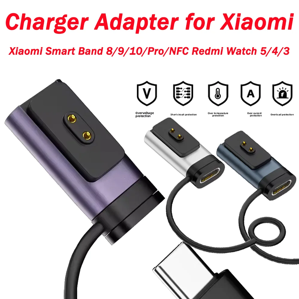 Charger Adapter for Xiaomi Mi Smart Band 10/10 NFC/9/9 Pro/8/8 Pro Type-C Magnetic Charging Converter For Redmi Watch 3/4/5