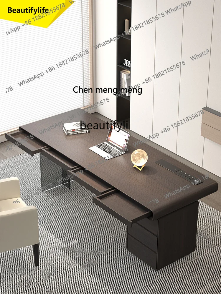 E153  Italian Minimalist Desk Modern Adult Study Room Large Solid Wood Office Desk Designer Drawer High-End Computer Desk
