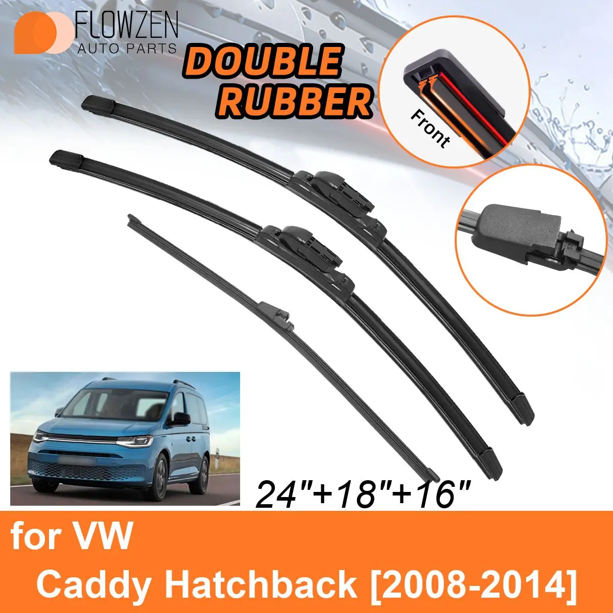 Double Rubber Car Wiper Blades for VW Caddy Hatchback 2008-2014 Front Rear Blades Accessories 2008 2009 2010 2011 2012 2013 2014