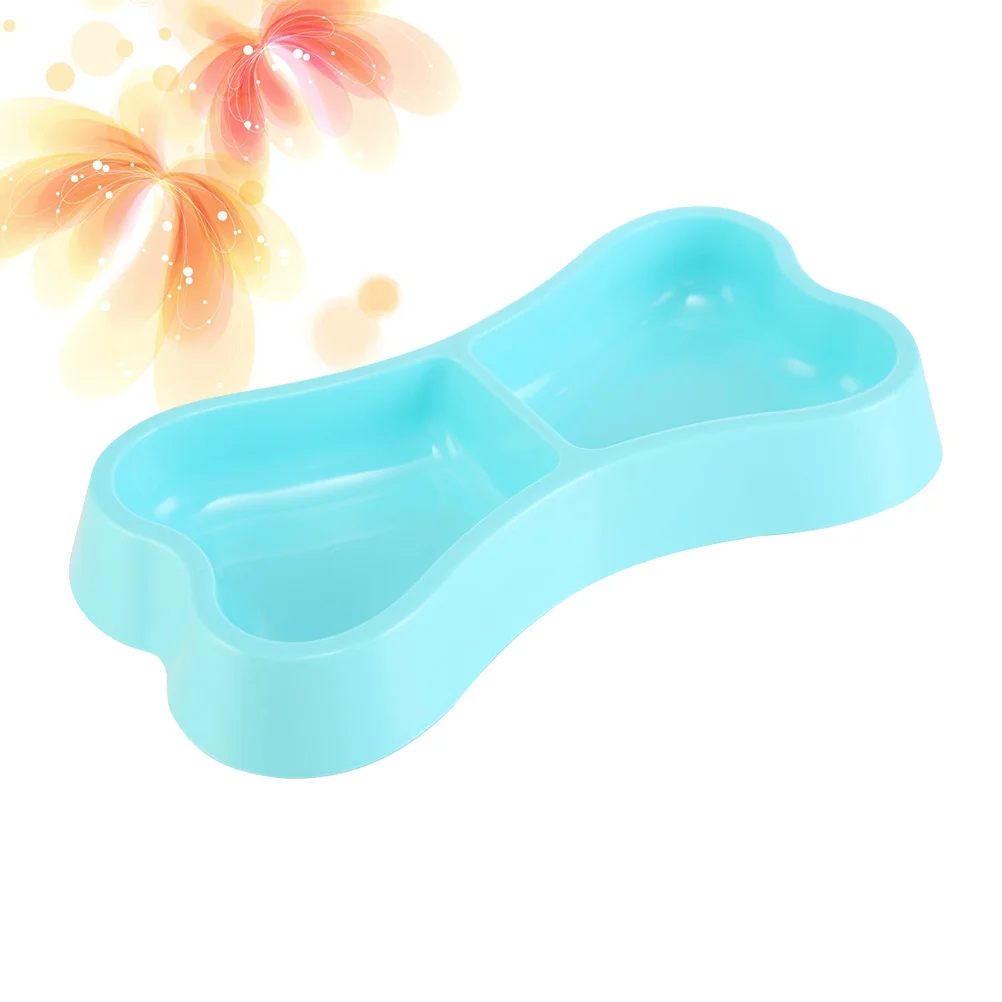 Portable Plastic Bone Shape Puppy Water Food Feeder Feeding Bowl for Cats Dogs Pet Accessories (Blue)