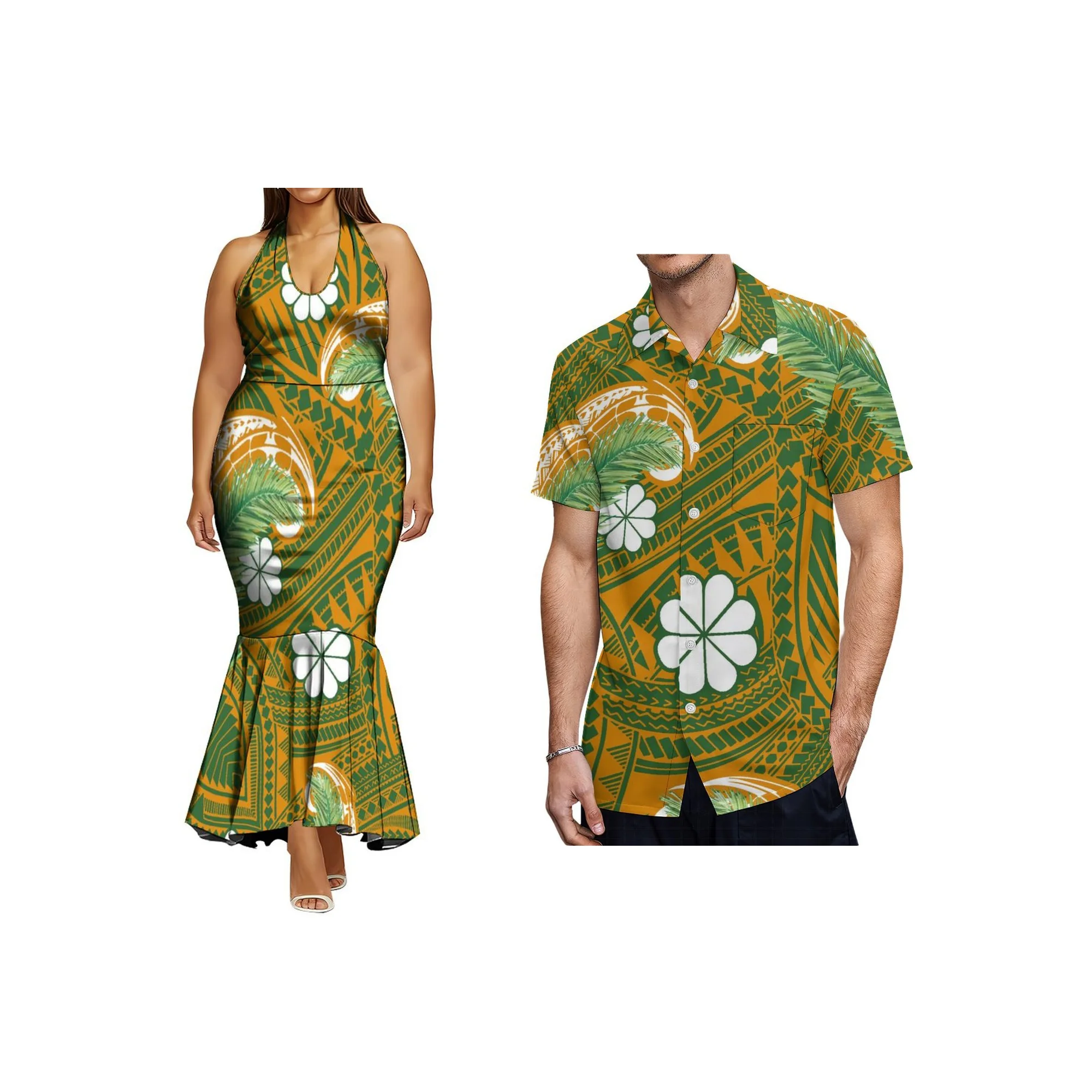 

Женское платье русалки больших размеров на заказ, мужские повседневные рубашки с принтом Самоа и боковой молнией, платье с лямкой на шее, одежда для пар