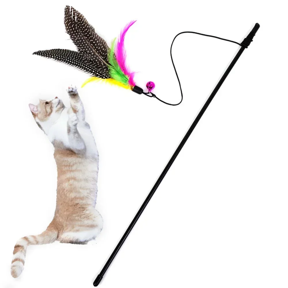 

Funny Kitten Cat Teaser Interactive Toy Rod with Bell and Feather Toys for Cats Teaser Interactive Toy Rod Pet Cats Toys Stick