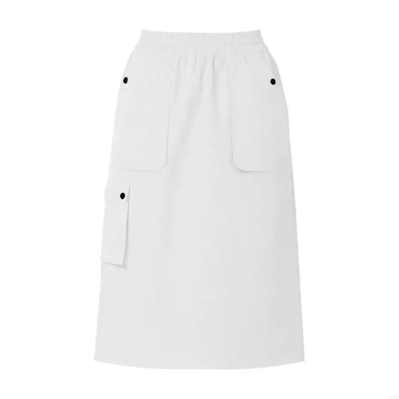 Women's Cargo Skirt Elastic High Waist Utility Workwear Skirts with Multi-Pockets Loose A-Line Casual Outdoor