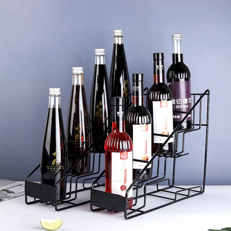 Syrup glass bottle sherbet shelf coffee milk tea bar storage rack jam wrought iron stainless steel display rack