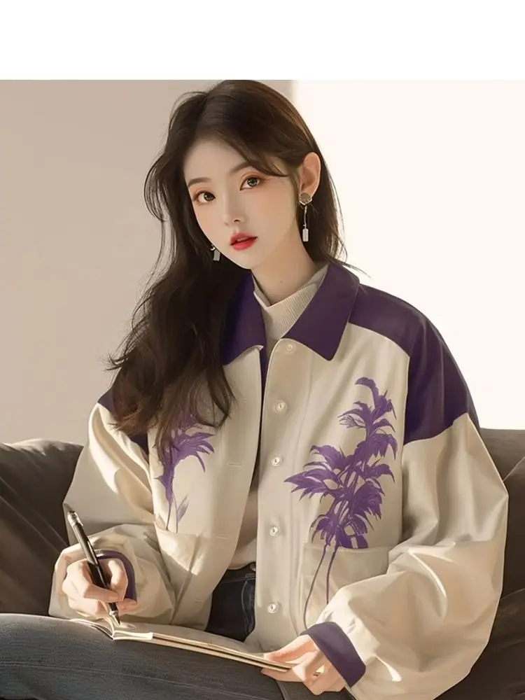 Floral Printed Coats Women Long Sleeve Casual Pullover Office Lady Casual Wear Tops Oversized