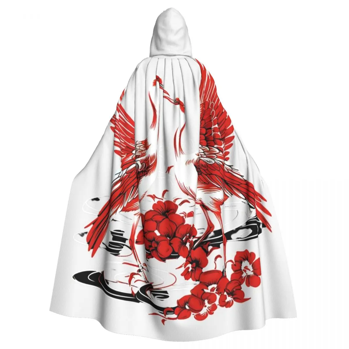 

Simple Japanese Cranes Long Hooded Cloak Witch Medieval Costume Cosplay Cape HalloweenCoat Adult Unisex